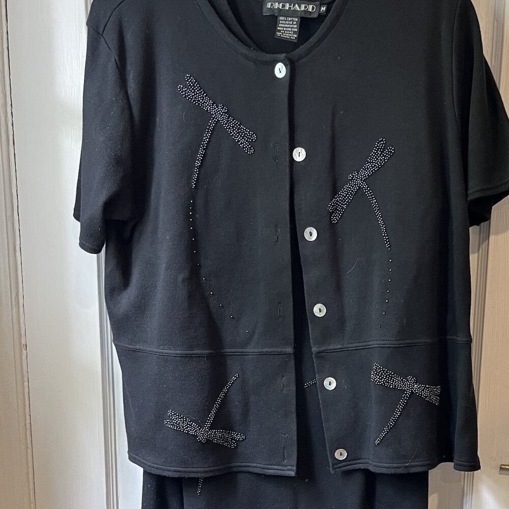 Richard and Company Womens Black Sleeveless Dress and Jacket with Dragonflies M